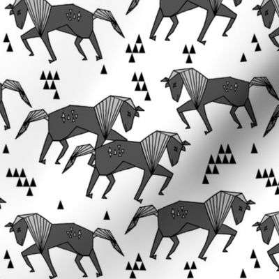 horse // geometric charcoal horses kids triangles geo animal