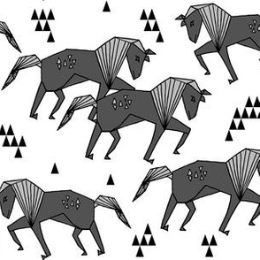 horse // geometric charcoal horses kids triangles geo animal