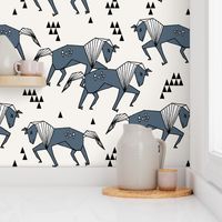 painted horses // blue geometric triangle triangles horses