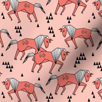 horses // horse geometric horse pink coral kids girls nursery