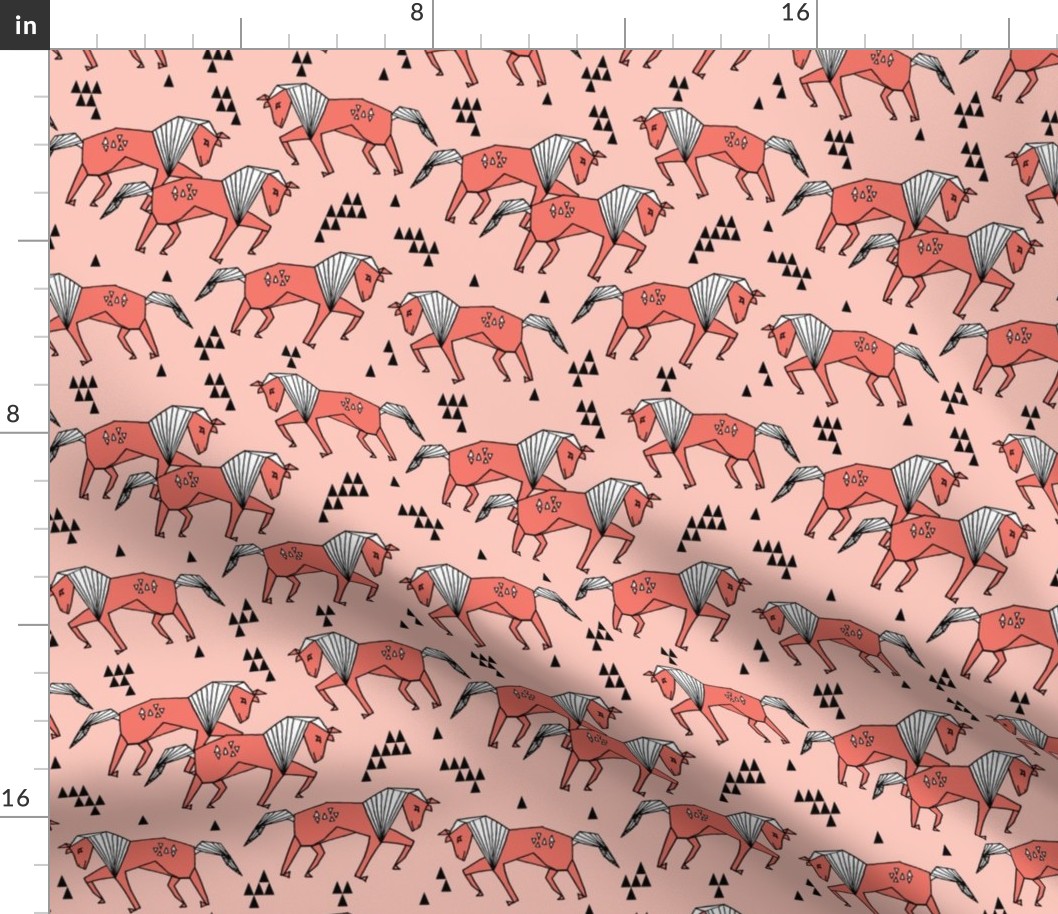 horses // horse geometric horse pink coral kids girls nursery