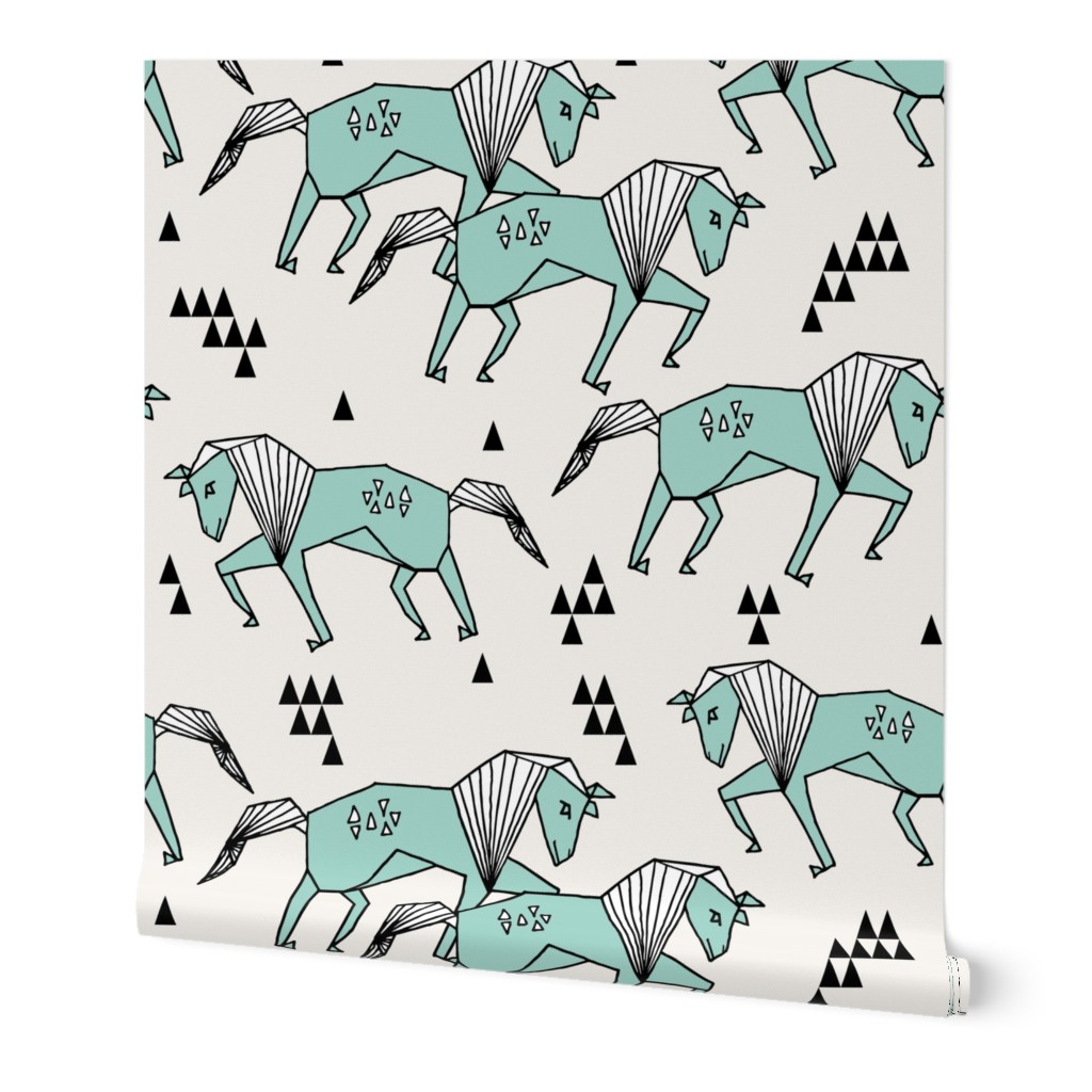 geo horse // mint and cream geometric horses kids triangles