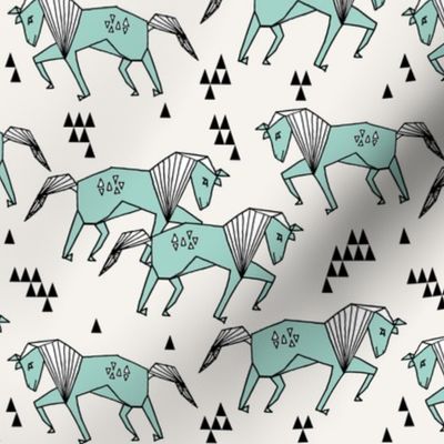 geo horse // mint and cream geometric horses kids triangles