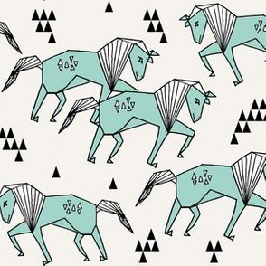 geo horse // mint and cream geometric horses kids triangles