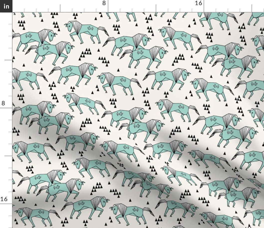 geo horse // mint and cream geometric horses kids triangles