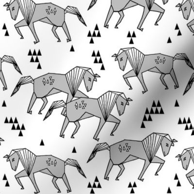 horse // grey kids girls horses simple geometric triangles