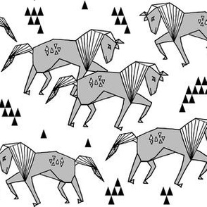 horse // grey kids girls horses simple geometric triangles