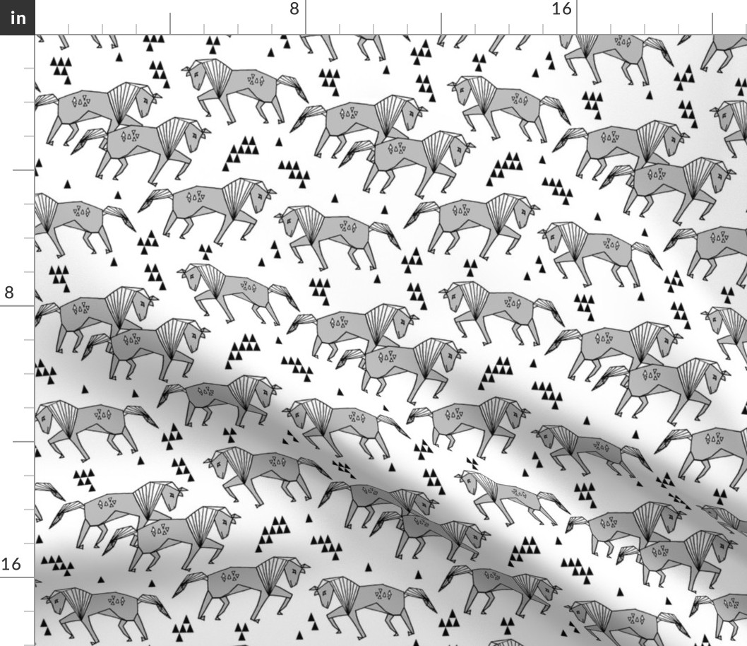 horse // grey kids girls horses simple geometric triangles