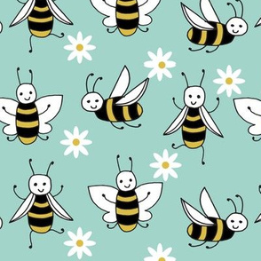 Bees - Pale Turquoise by Andrea Lauren