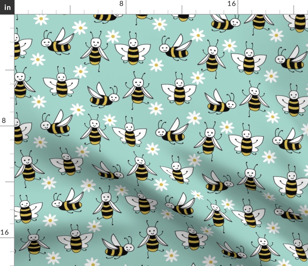 Bees - Pale Turquoise by Andrea Lauren