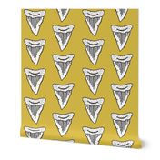 shark tooth // mustard yellow shark fabric boys room boys shark week fabric sharks