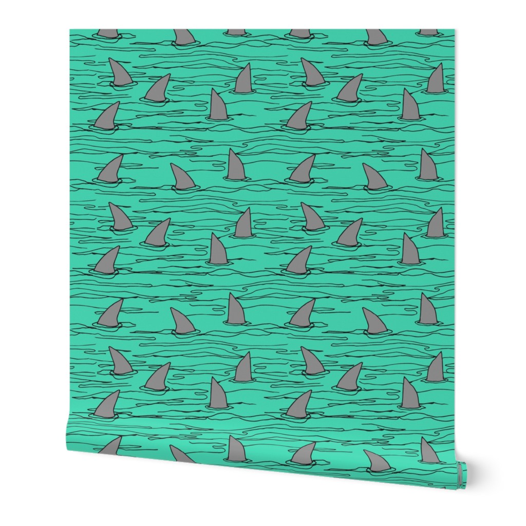 shark fin // bright green shark fabric shark design shark pattern cute kids shark pattern