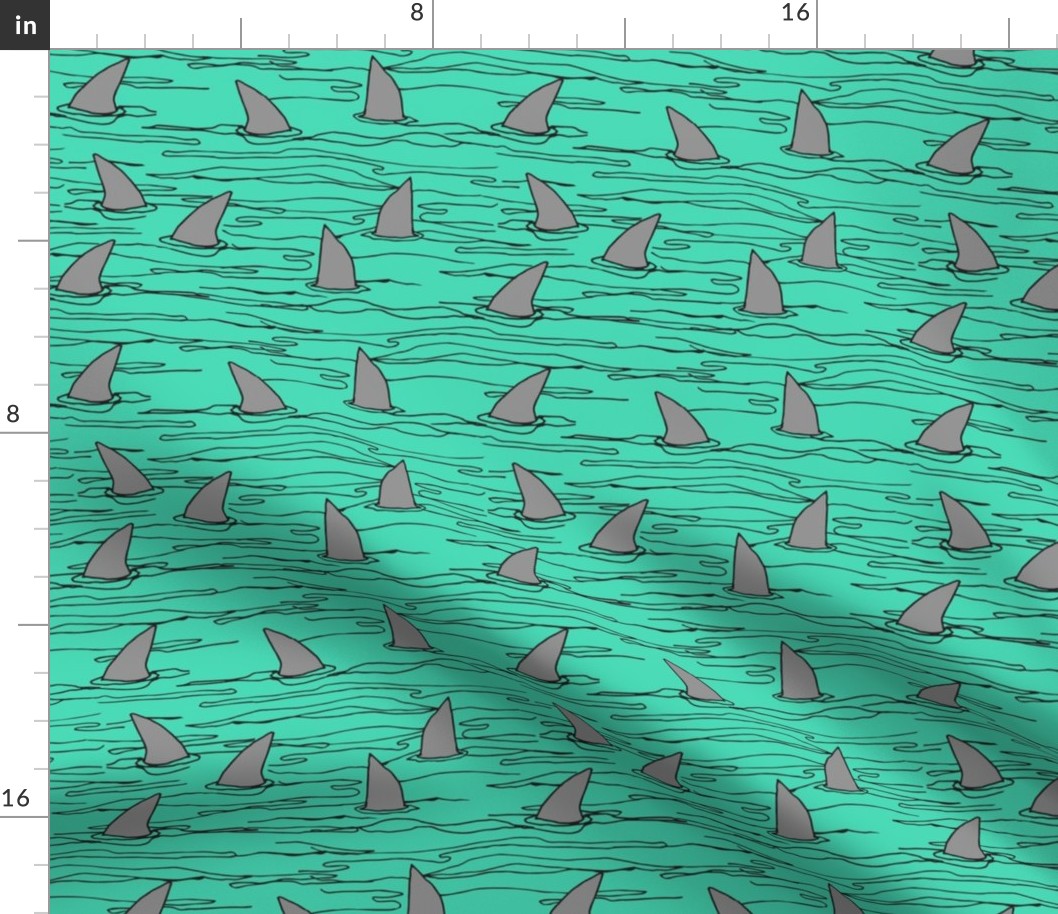 shark fin // bright green shark fabric shark design shark pattern cute kids shark pattern