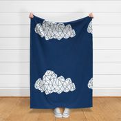 large cloud // navy blue cloud fabric geometric clouds