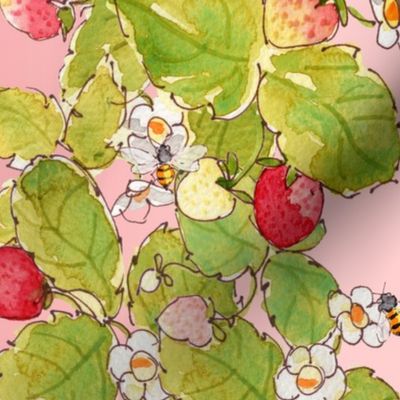 Strawberries and Bees Border Print