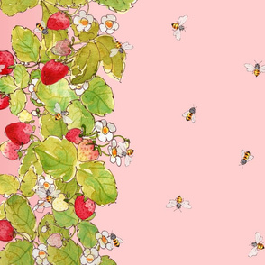 Strawberries and Bees Border Print