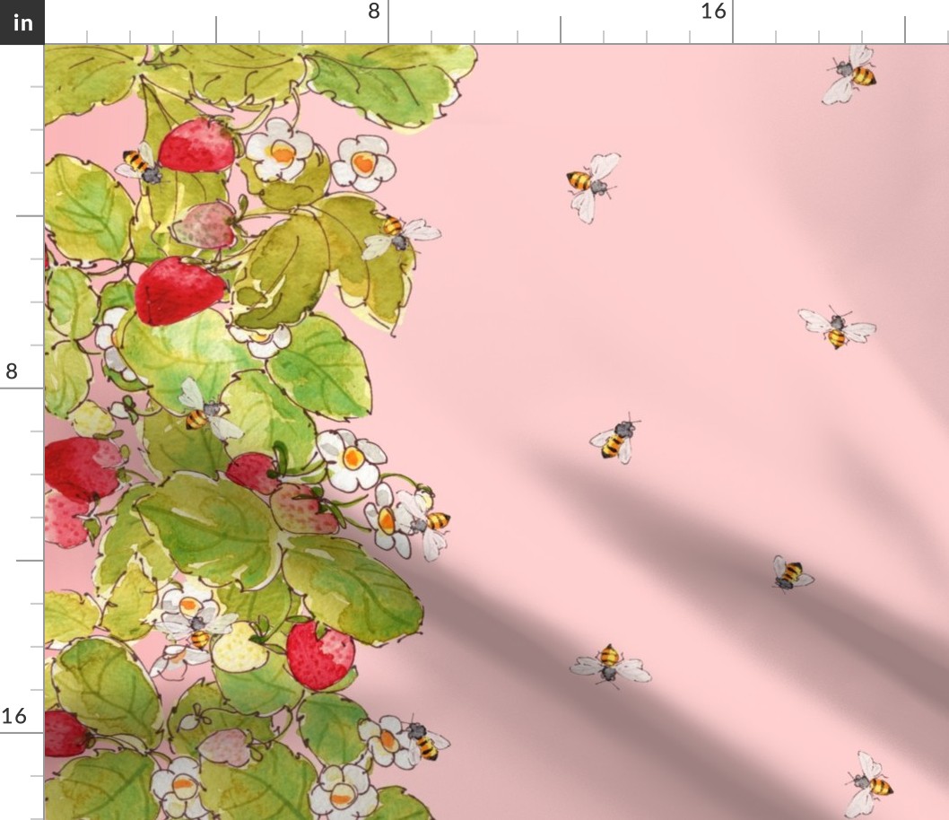 Strawberries and Bees Border Print