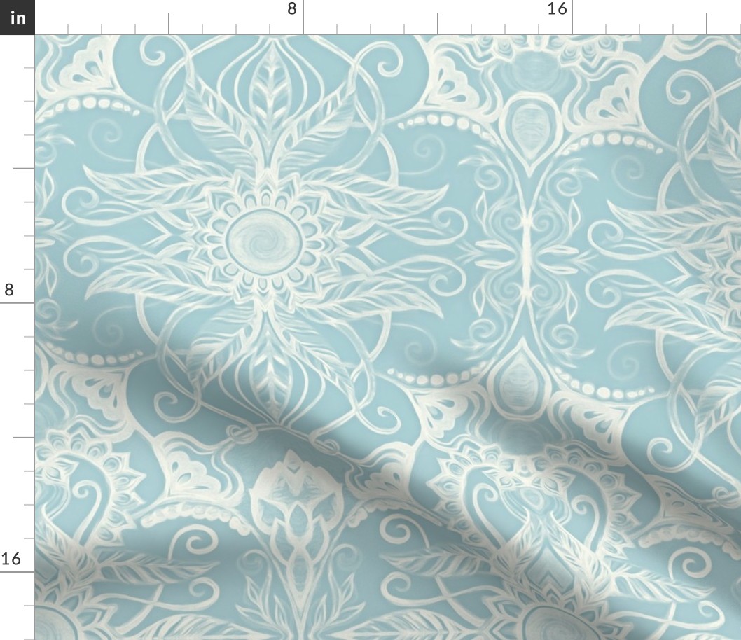 Floral Pattern in Duck Egg Blue & Cream 