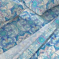 Teal Blue, Pearl & Pink Floral Pattern