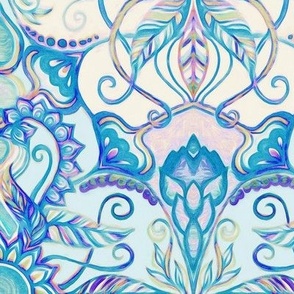 Teal Blue, Pearl & Pink Floral Pattern