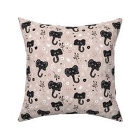 Cute gender neutral african elephant jungle theme illustration for kids beige black and white pattern