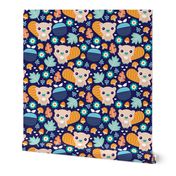Cute little beaver fruit flowers and leaf fall woodland theme for boys