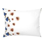 tossed snails and weeds border print, white blue green brown