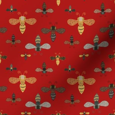 Ornate Bees on Red
