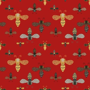 Ornate Bees on Red