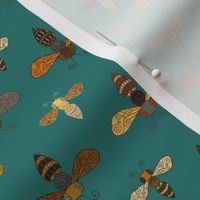 Ornate Bees on Teal