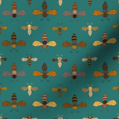 Ornate Bees on Teal