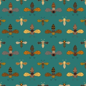 Ornate Bees on Teal