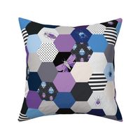 Hexagon Cheater Quilt - Purple & Blue Bugs