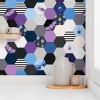 Hexagon Cheater Quilt - Purple & Blue Bugs