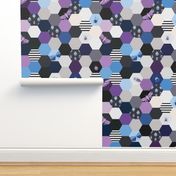 Hexagon Cheater Quilt - Purple & Blue Bugs