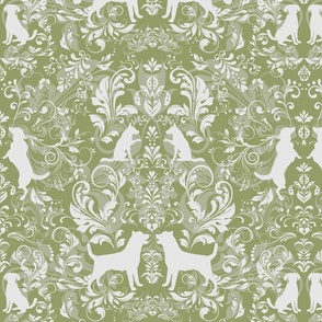 Dog damask Farrow Ball olive green