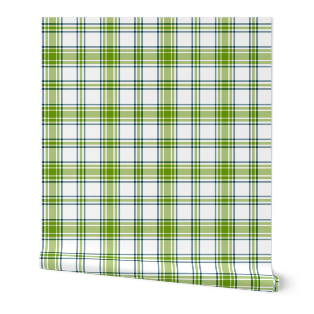 hiker's plaid - leaf green, navy and white