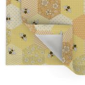 Patchwork Bees lemon, apricot and buttermilk - medium scale