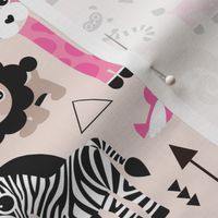 Geometric jungle zoo safari animals adorable kids design for girls black white pink and beige 