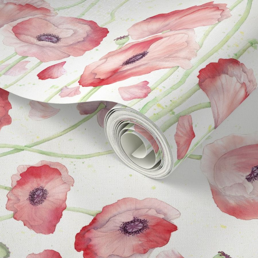 Watercolor Poppy border print - version 2