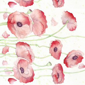 Watercolor Poppy border print - version 2