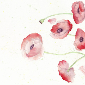 Watercolor Poppy border print -  version 1