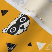 geometric woodland animals raccoon gender neutral illustration print orange