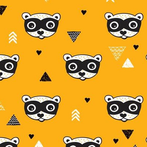 geometric woodland animals raccoon gender neutral illustration print orange