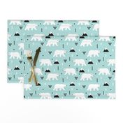 Cute polar bear mint blue winter mountain geometric triangle print XL