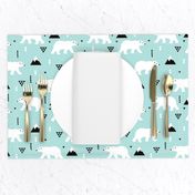 Cute polar bear mint blue winter mountain geometric triangle print XL