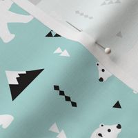 Cute polar bear mint blue winter mountain geometric triangle print XL