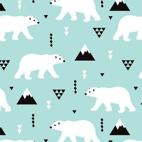 Cute polar bear mint blue winter mountain geometric triangle print XL