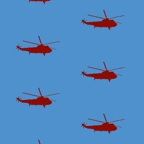Helicopter: red on light blue