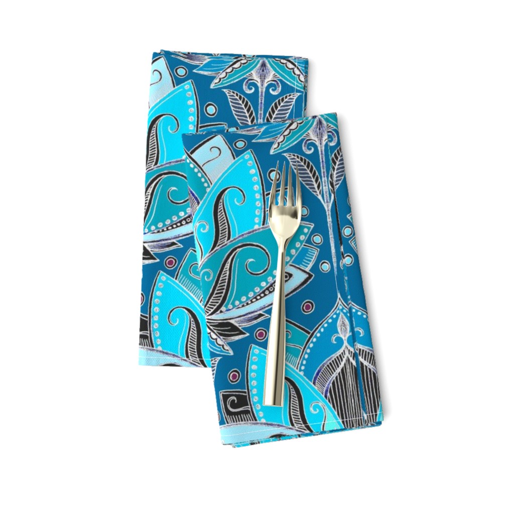 Art Deco Lotus Rising in Teal, Turquoise & Black